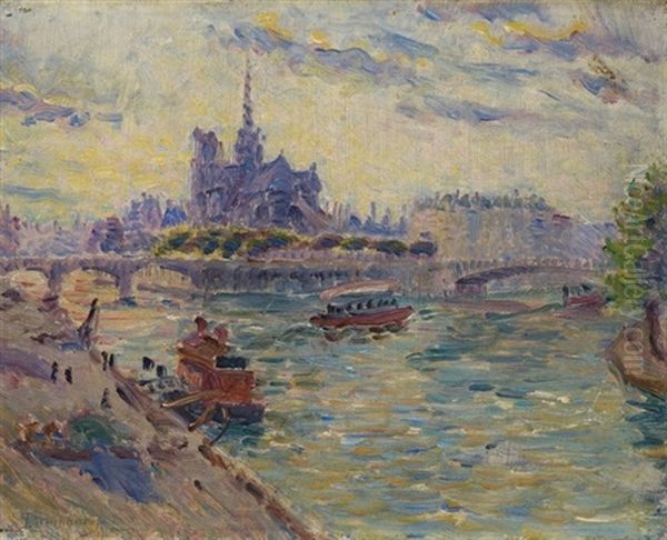 Vue De Notre-dame De Paris Oil Painting by Edouard-Jean Dambourgez