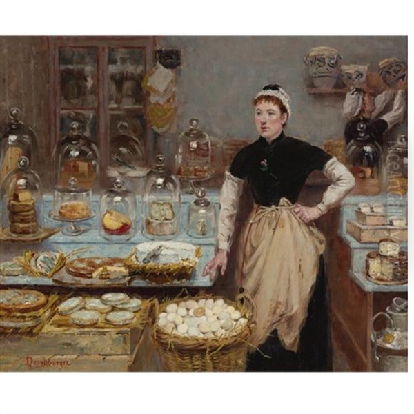 Une Boutique De Fromages - The Cheese Vendor Oil Painting by Edouard-Jean Dambourgez