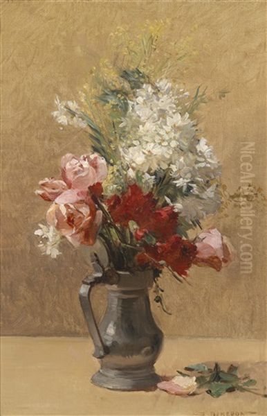 Blumenstraus In Einem Zinnkrug Oil Painting by Emile Charles Dameron