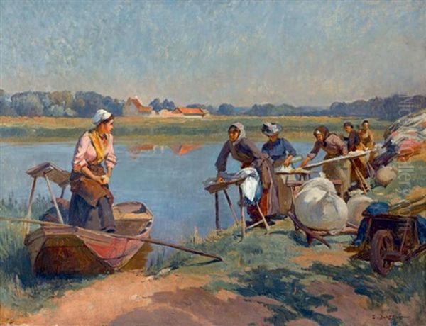 Les Lavandieres Oil Painting by Emile Charles Dameron