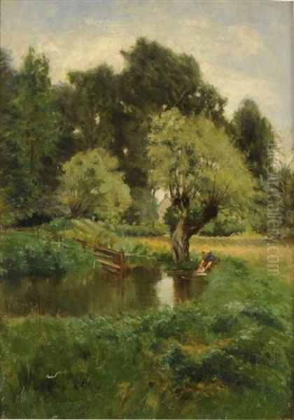 Lavandieres Au Bord De L'eau Oil Painting by Emile Charles Dameron