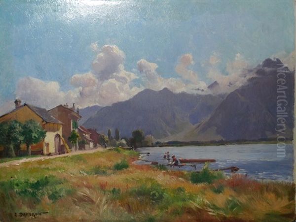 Village Et Lac Oil Painting by Emile Charles Dameron