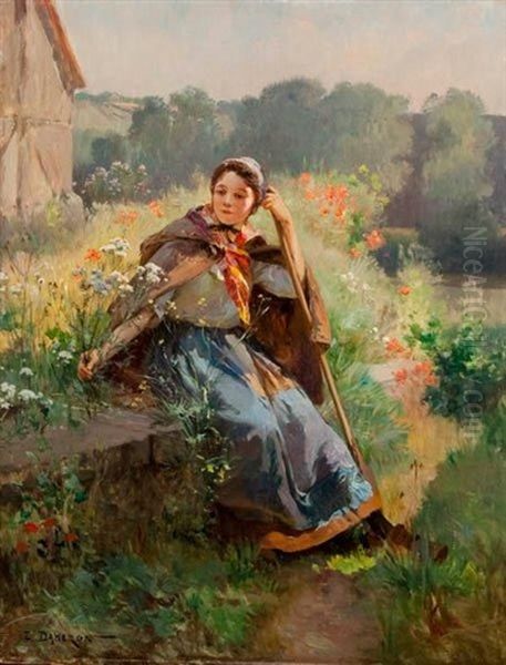 Le Repos De La Bergere Oil Painting by Emile Charles Dameron