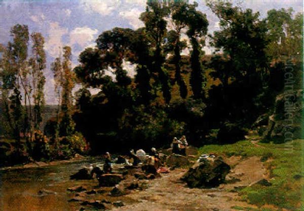 Washerwomen By The River Oil Painting by Emile Charles Dameron