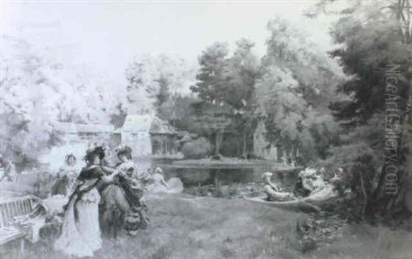 L'apres-midi Au Petit Trianon Oil Painting by Emile Charles Dameron