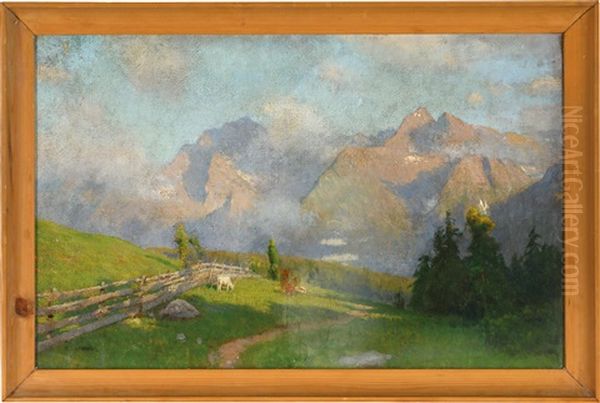 Almlandschaft Mit Weidendem Vieh by Constantin Damianos