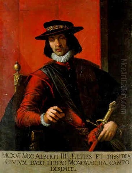 Fantasy Portrait Of Ugo Alberto Iv, Seated, With A Sword Oil Painting by Pietro Damini