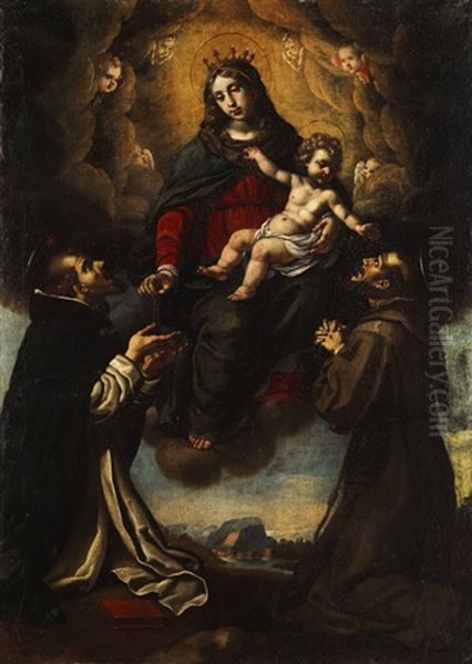 Anbetung Der Rosenkranzmadonna Durch Zwei Ordensheilige Oil Painting by Vincenzo Damini