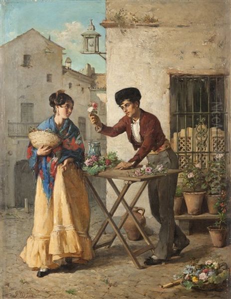 Le Fleuriste Amoureux Oil Painting by Joaquin Damis Cortes