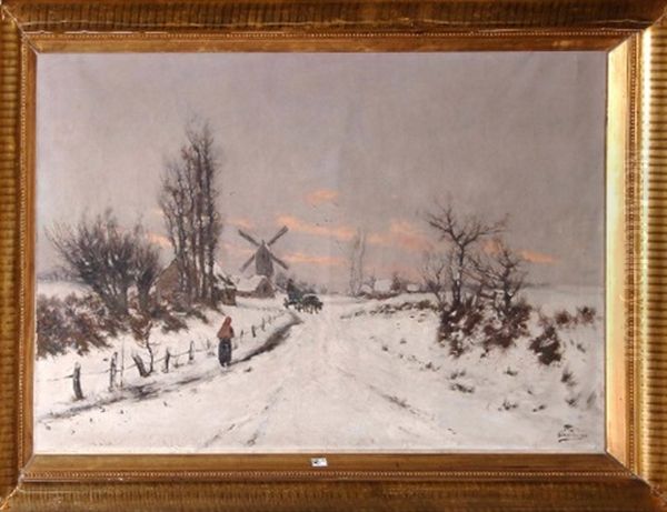 Paysage Anime Sous La Neige Oil Painting by Frans Van Damme