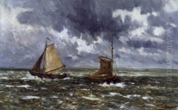 Marine Met Vissersboten Oil Painting by Frans Van Damme