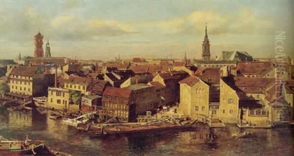 Die Spree Langs Der Stralauer Strasse Oil Painting by Rudolf Dammeier