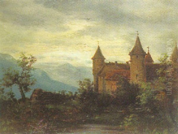 Burg In Gebirgiger Landschaft Oil Painting by Rudolf Dammeier