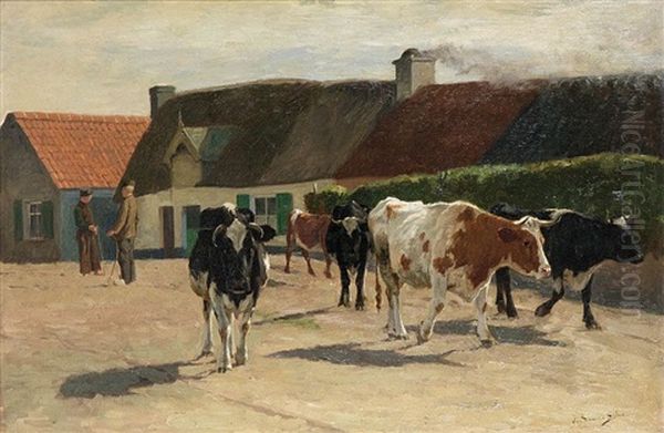 Vaches Flamandes Oil Painting by Emile Van Damme-Sylva