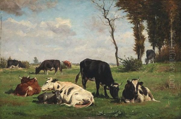 Vaches Au Pre Oil Painting by Emile Van Damme-Sylva