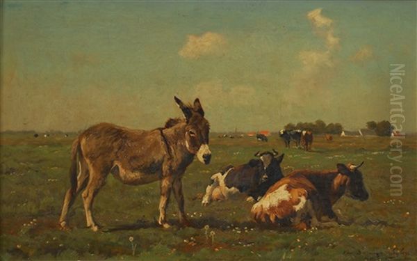 Vaches Et Ane Au Paturage Oil Painting by Emile Van Damme-Sylva