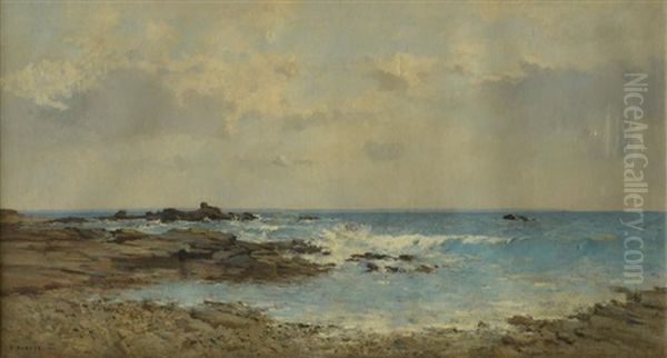 La Cote Sauvage A Quiberon Oil Painting by Pierre Emmanuel Eugene Damoye