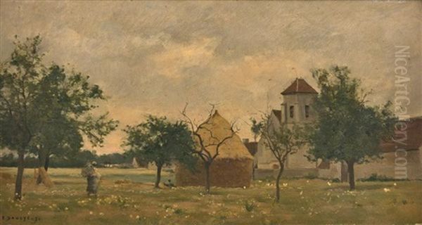 Vue De Village Oil Painting by Pierre Emmanuel Eugene Damoye