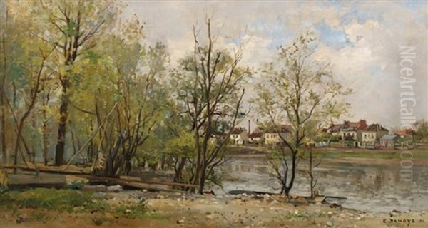 Vue Presumee D'argenteuil, Bord De Seine Oil Painting by Pierre Emmanuel Eugene Damoye