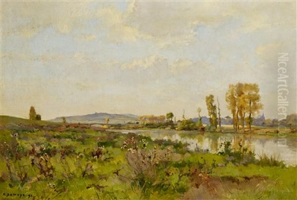 Sommertag Am Ufer Der Oise Oil Painting by Pierre Emmanuel Eugene Damoye