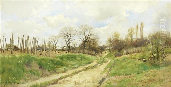 A Farm Landscape Oil Painting by Pierre Emmanuel Eugene Damoye