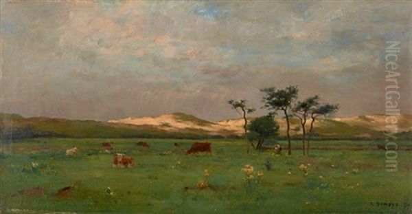 Vaches Au Paturage Oil Painting by Pierre Emmanuel Eugene Damoye