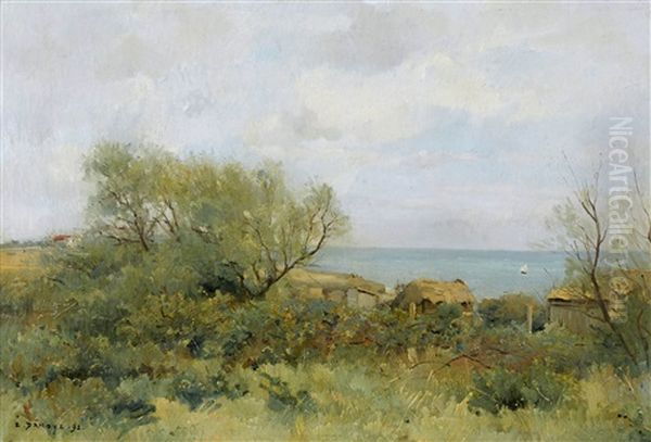 Kustenlandschaft Mit Hutten Oil Painting by Pierre Emmanuel Eugene Damoye