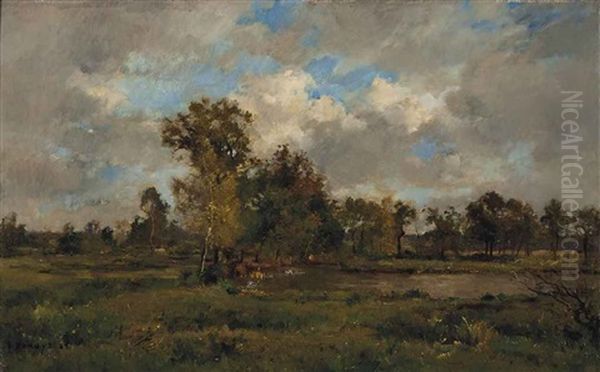 A Lake In A Clearing Oil Painting by Pierre Emmanuel Eugene Damoye