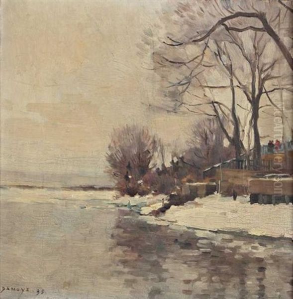 Embarcadaire Sous La Neige Oil Painting by Pierre Emmanuel Eugene Damoye