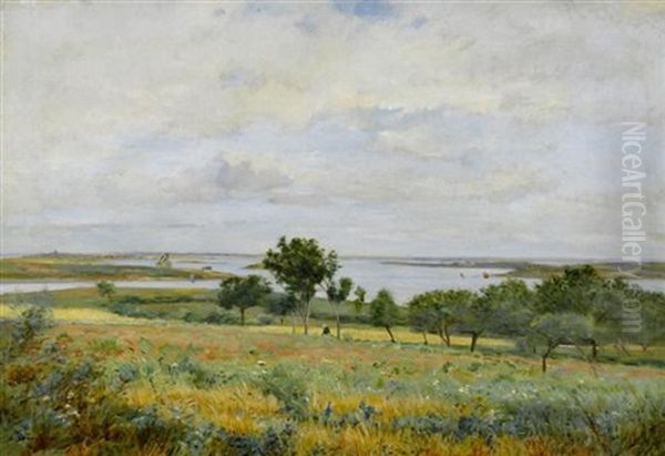 Seelandschaft Mit Wiese Und Baume Oil Painting by Pierre Emmanuel Eugene Damoye