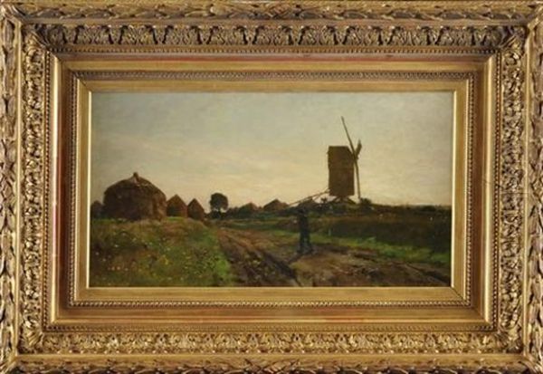 Sur La Route Du Moulin Oil Painting by Pierre Emmanuel Eugene Damoye