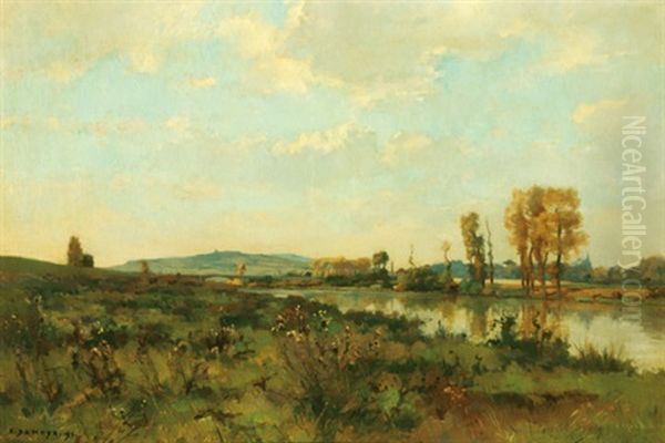 Sommertag Am Ufer Der Oise Oil Painting by Pierre Emmanuel Eugene Damoye