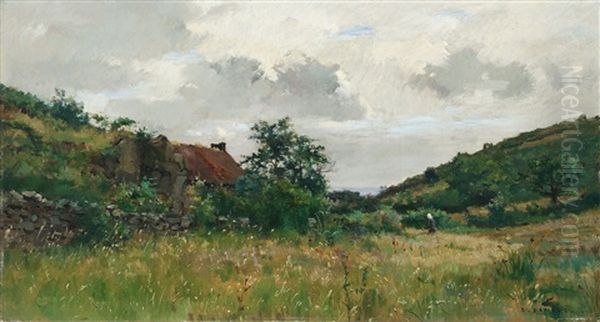 Weite Hugelige Landschaft Mit Haus Oil Painting by Pierre Emmanuel Eugene Damoye