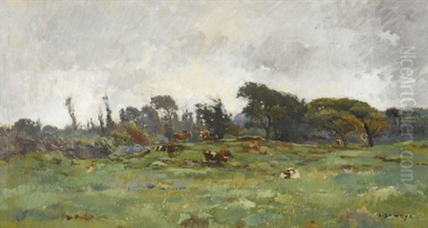 Weidelandschaft Mit Kuhen Oil Painting by Pierre Emmanuel Eugene Damoye