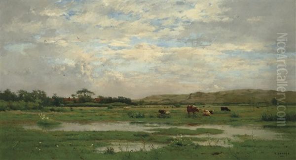 Prairies Inondees, Pas De Calais Oil Painting by Pierre Emmanuel Eugene Damoye