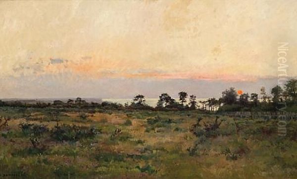 The French Coastline At Sunset Oil Painting by Pierre Emmanuel Eugene Damoye