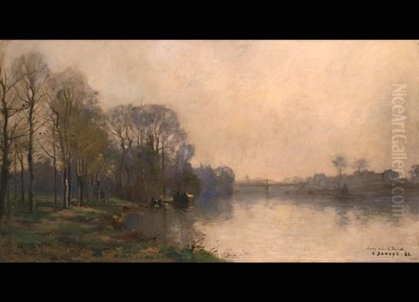 Flusslandschaft Oil Painting by Pierre Emmanuel Eugene Damoye