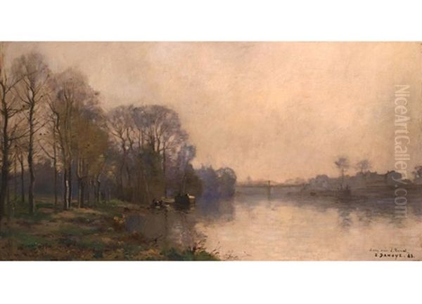 Flusslandschaft Oil Painting by Pierre Emmanuel Eugene Damoye