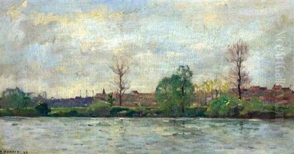 Carrieres-saint-denis, Vue Prise De La Rive Gauche De La Seine Oil Painting by Pierre Emmanuel Eugene Damoye