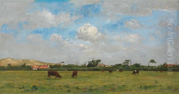 Vaches Au Pre Oil Painting by Pierre Emmanuel Eugene Damoye