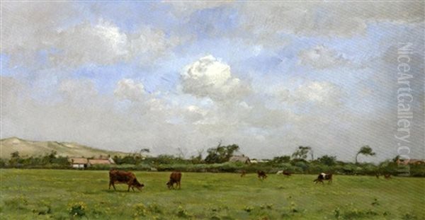 Le Paturage En Normandie Au Printemps Oil Painting by Pierre Emmanuel Eugene Damoye