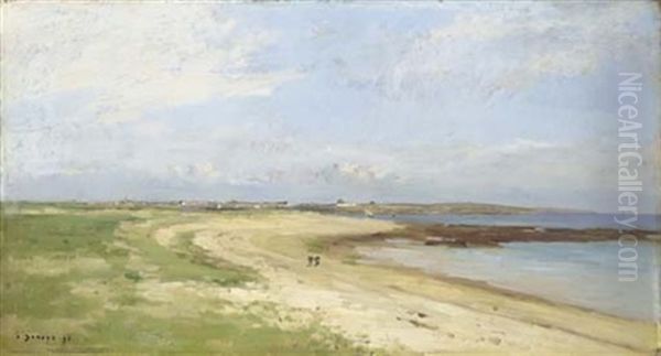 Une Plage Normande A Maree Basse Oil Painting by Pierre Emmanuel Eugene Damoye