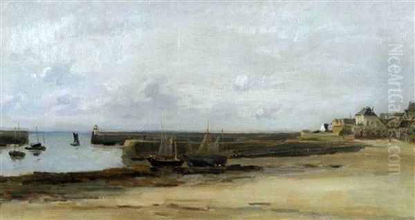 Port De Peche En Normandie Oil Painting by Pierre Emmanuel Eugene Damoye