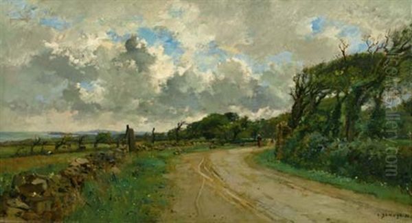 Reisende Auf Einer Landstrasse Oil Painting by Pierre Emmanuel Eugene Damoye