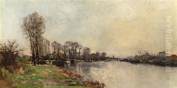 Bord De La Riviere Oil Painting by Pierre Emmanuel Eugene Damoye