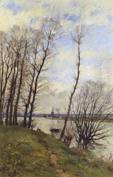 Au Bord De La Riviere Oil Painting by Pierre Emmanuel Eugene Damoye