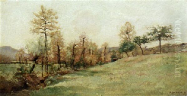 A Spring Meadow Oil Painting by Pierre Emmanuel Eugene Damoye