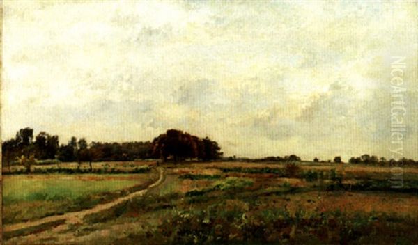 An Extensive Spring Landscape Oil Painting by Pierre Emmanuel Eugene Damoye