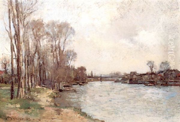 Le Pont D'argenteuil Oil Painting by Pierre Emmanuel Eugene Damoye