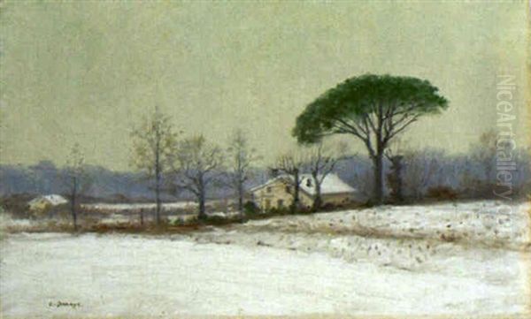 A Wintery Day Oil Painting by Pierre Emmanuel Eugene Damoye